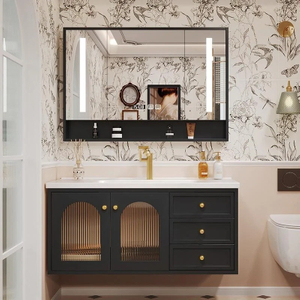 Elegant Black - Toned Batho Vanity Flop Storage & Decorative Rattan - առջեւի դռներ