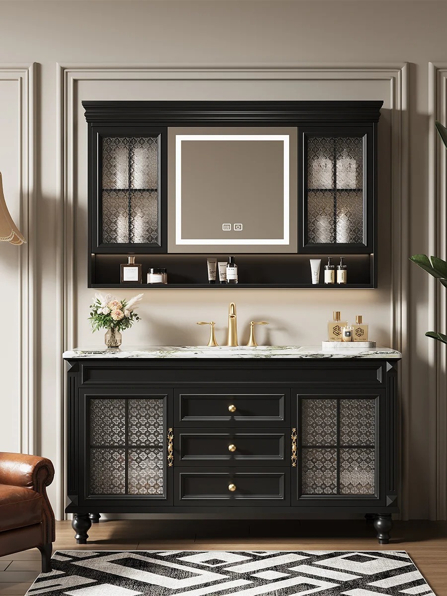 Sang trọng v&agrave; Cổ điển - B&agrave;n trang điểm ph&ograve;ng tắm bằng gỗ mun phong c&aacute;ch - Sự kết hợp ho&agrave;n hảo giữa t&iacute;nh lưu trữ v&agrave; t&iacute;nh thẩm mỹ.