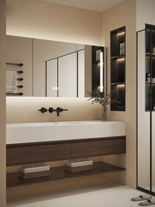 Plywood banyo vanity na may mirror cabinet bukas na istante