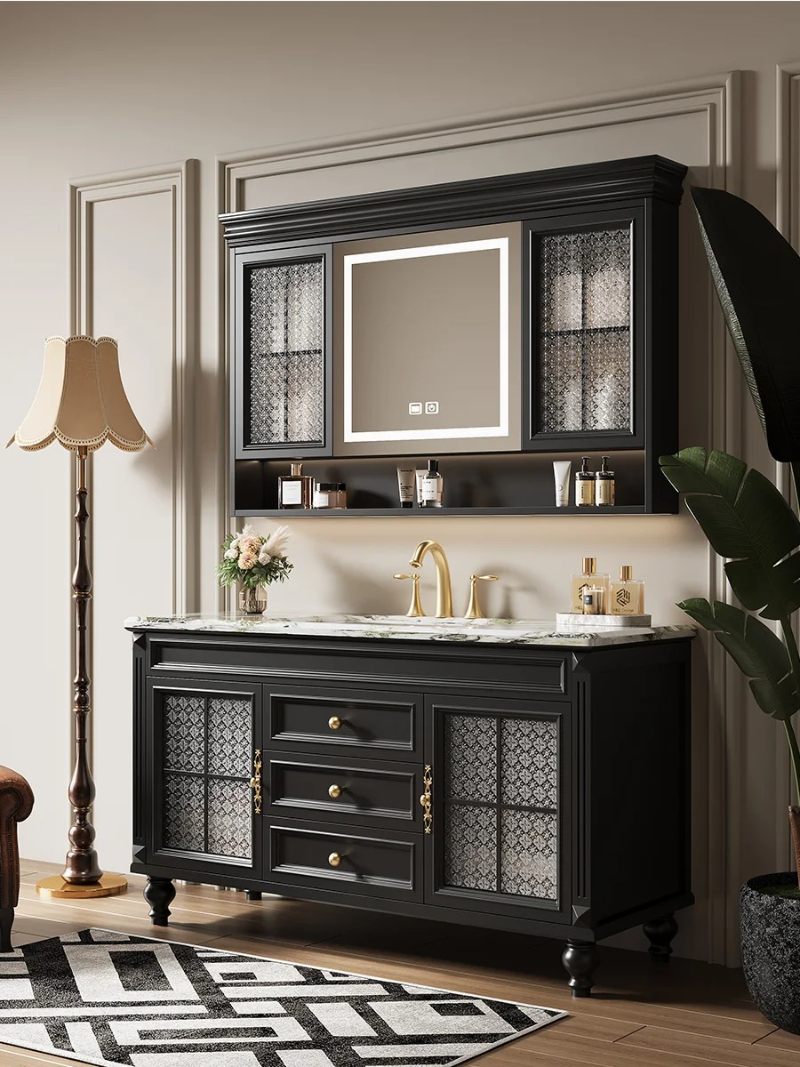 Sang trọng v&agrave; Cổ điển - B&agrave;n trang điểm ph&ograve;ng tắm bằng gỗ mun phong c&aacute;ch - Sự kết hợp ho&agrave;n hảo giữa t&iacute;nh lưu trữ v&agrave; t&iacute;nh thẩm mỹ.