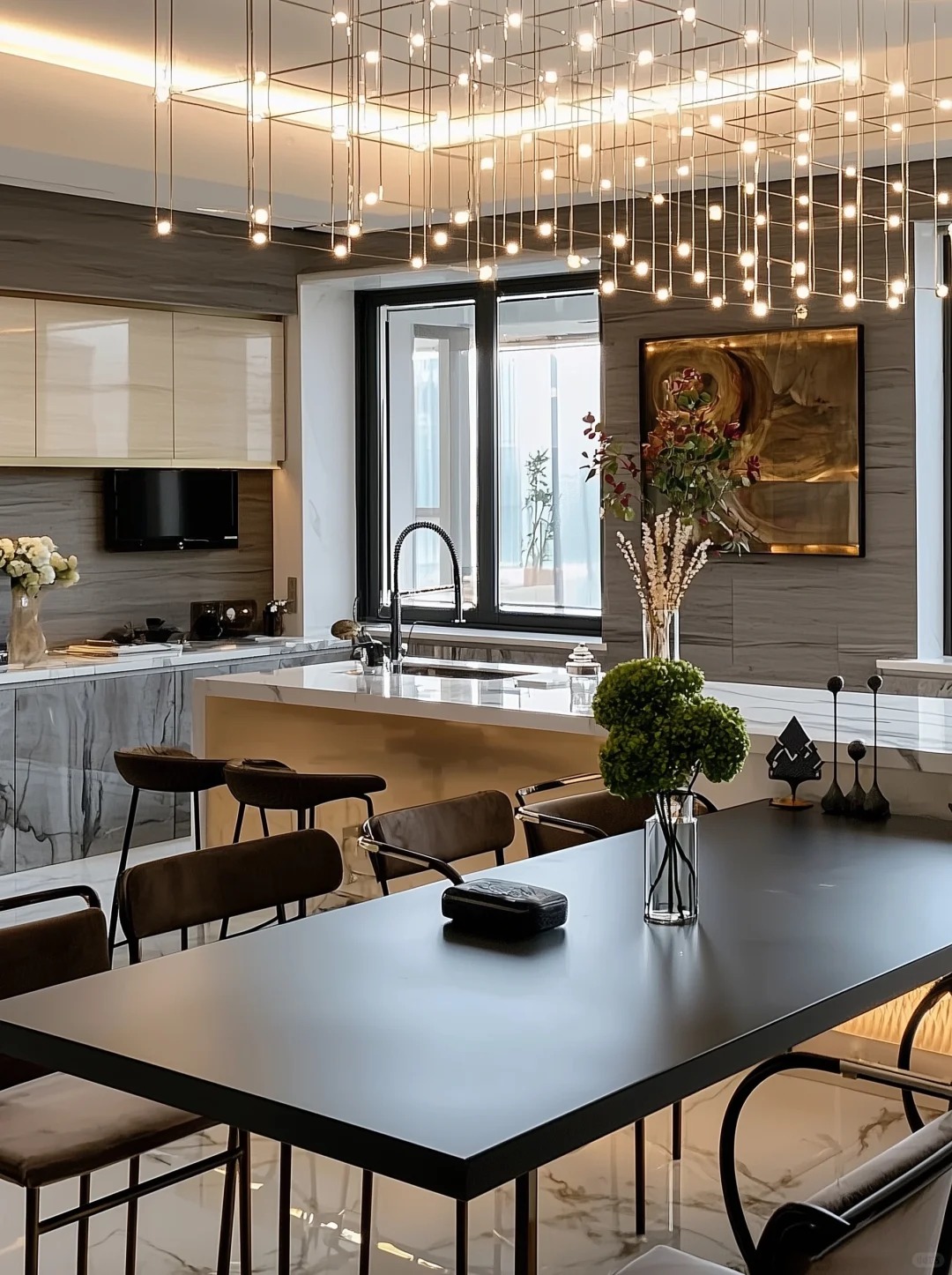 Elegant Modern - Gaya Terbuka - Rencana Dapur Dengan Kabinet Two - Tone Sleek
