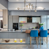 Kabinet Dapur Lacquer Matt Grey Moden dengan Pintu Pengatup Kaca dan Kabinet Pulau Masak / Reka Bentuk Kabinet Dapur Mewah Kabinet Dapur Pengatup Bergulir Kabinet Dapur Jenis Vintaj