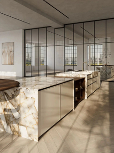 Elegan Modern - Lemari Dapur Gaya Dengan Countertops Marmer Ramping
