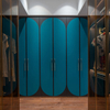 Ensemble complet de placard de chambre &agrave; coucher personnalis&eacute;, armoire en bois laqu&eacute; bleu fonc&eacute;, armoire ouverte en forme de U avec tiroirs