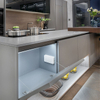 Kabinet Dapur Lacquer Matt Grey Moden dengan Pintu Pengatup Kaca dan Kabinet Pulau Masak / Reka Bentuk Kabinet Dapur Mewah Kabinet Dapur Pengatup Bergulir Kabinet Dapur Jenis Vintaj